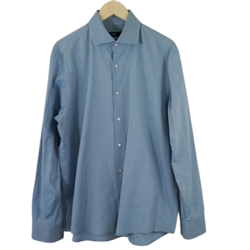 Boss Hugo Boss Regular Fit Blue Button-Up Shirt Men's Neck Sz 17 Office Career